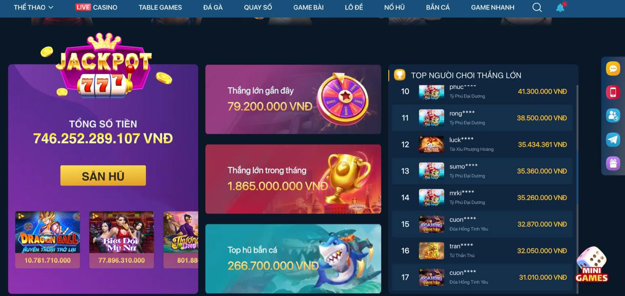 Trang jackpot lớn của Bongvip88